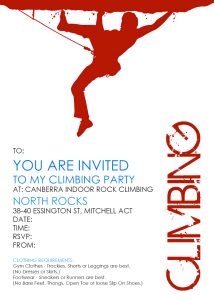 Image for the Party Invitation - Canberra Indoor Rock Climbing - Mitchell